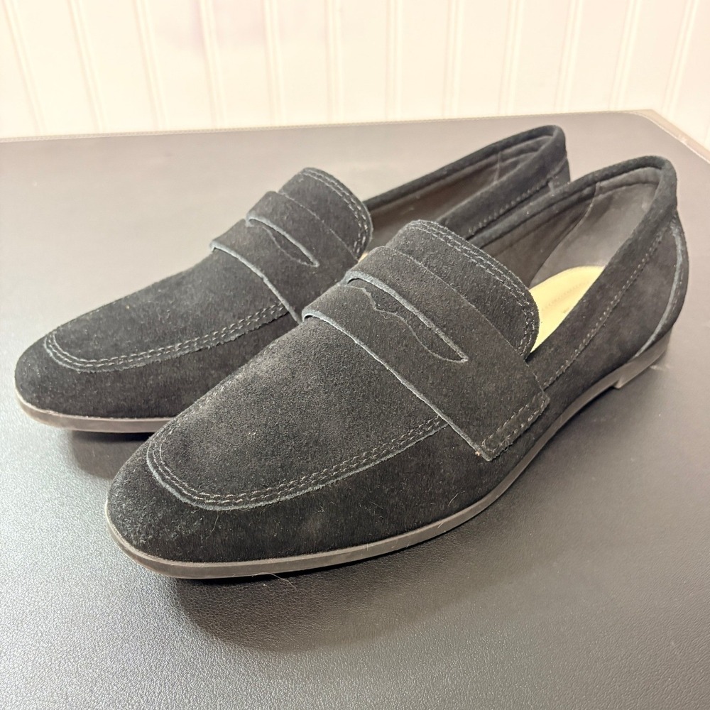 Liz Claiborne India Black Suede Penny Loafers Womens Size 8 Memory Foam Flats